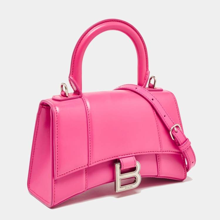Pre Owned Balenciaga Pink Leather XS Hourglass Top Handle Bag
