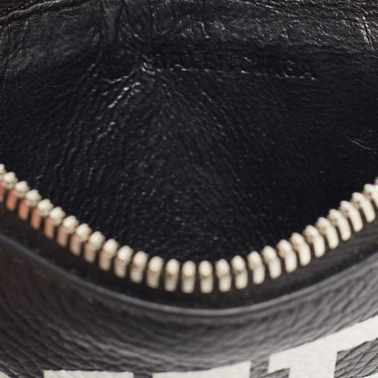 مملوكة مسبقًا Balenciaga Black/White Leather Dubai Zip Card Holder with Strap