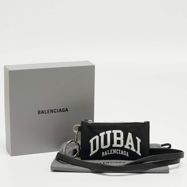 مملوكة مسبقًا Balenciaga Black/White Leather Dubai Zip Card Holder with Strap