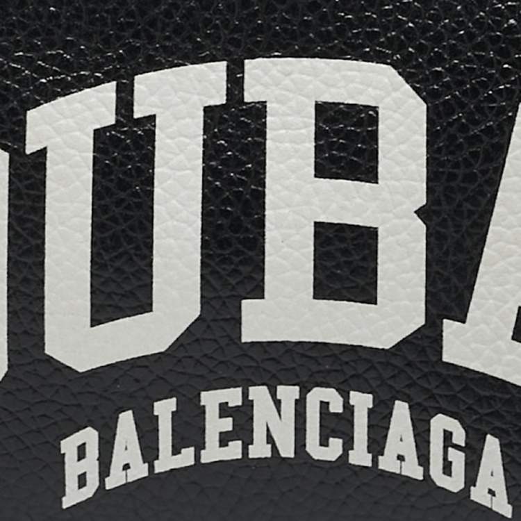 مملوكة مسبقًا Balenciaga Black/White Leather Dubai Zip Card Holder with Strap