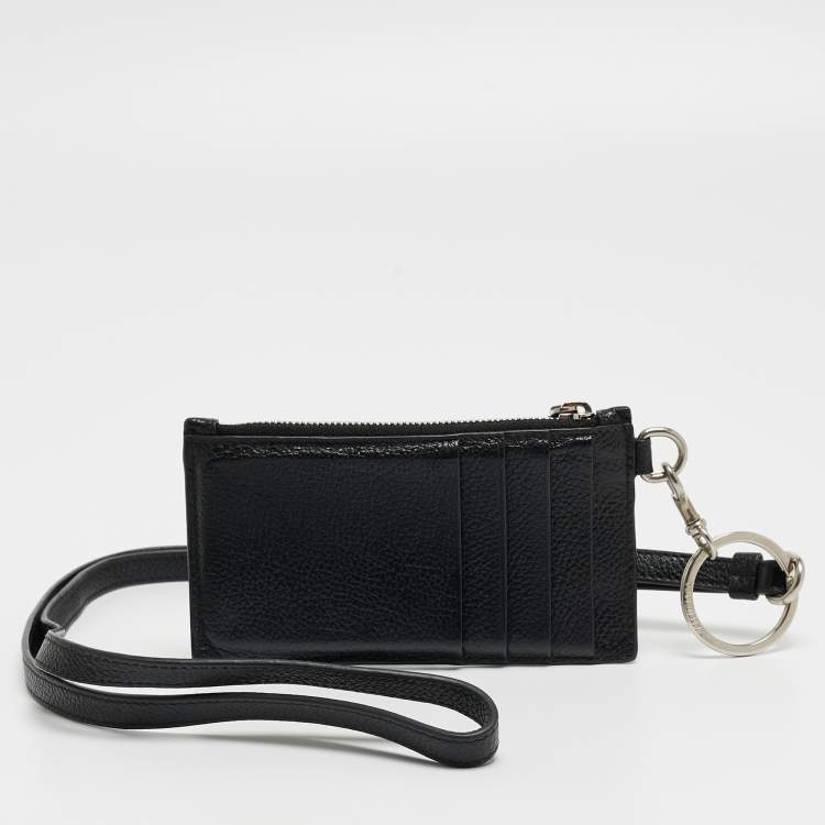 مملوكة مسبقًا Balenciaga Black/White Leather Dubai Zip Card Holder with Strap