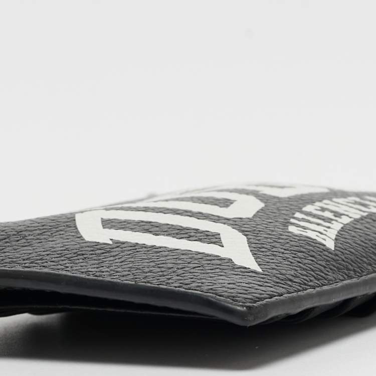 مملوكة مسبقًا Balenciaga Black/White Leather Dubai Zip Card Holder with Strap