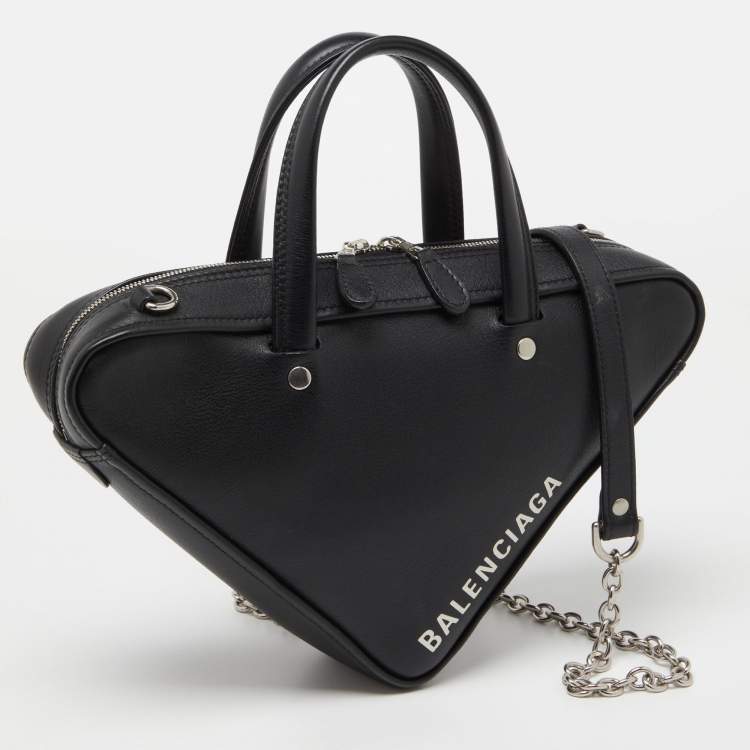 Pre Owned Balenciaga Black Leather XS Triangle Duffle Bag