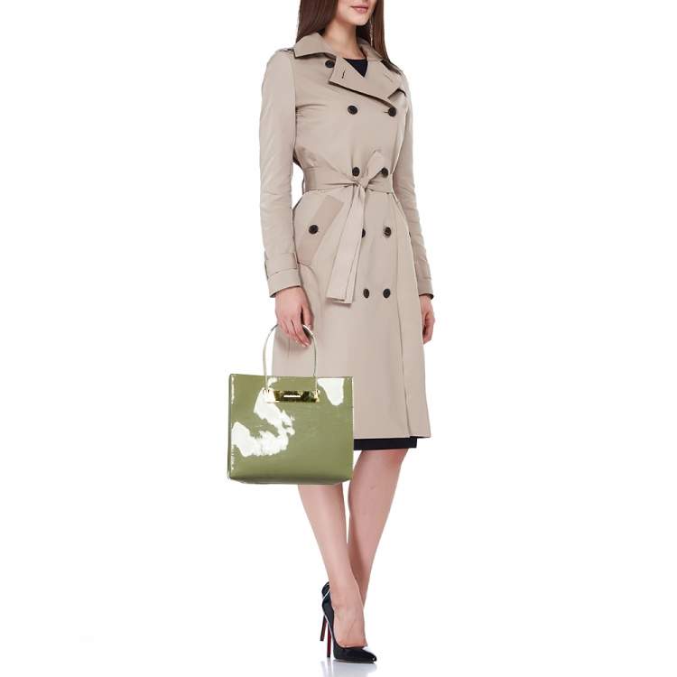 Pre Owned Balenciaga Grey Patent Leather Small Cable Shopper Tote