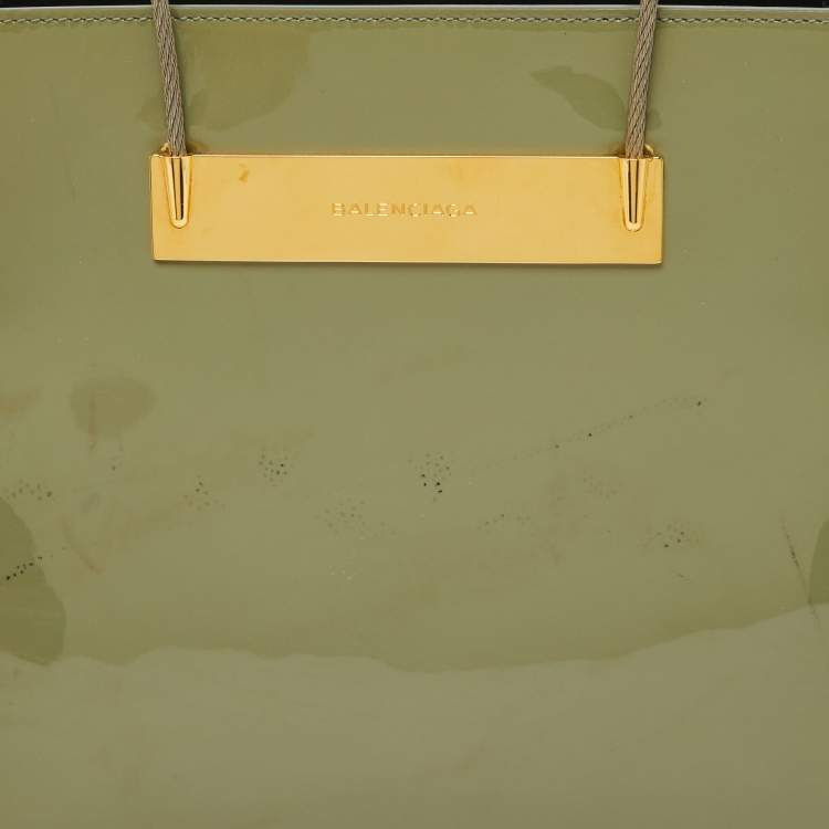 Pre Owned Balenciaga Grey Patent Leather Small Cable Shopper Tote