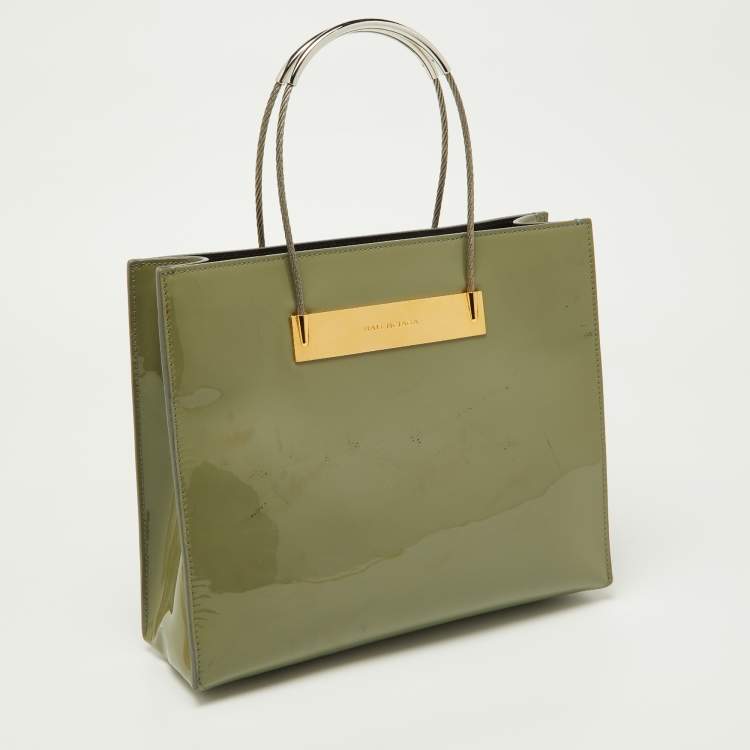 Pre Owned Balenciaga Grey Patent Leather Small Cable Shopper Tote