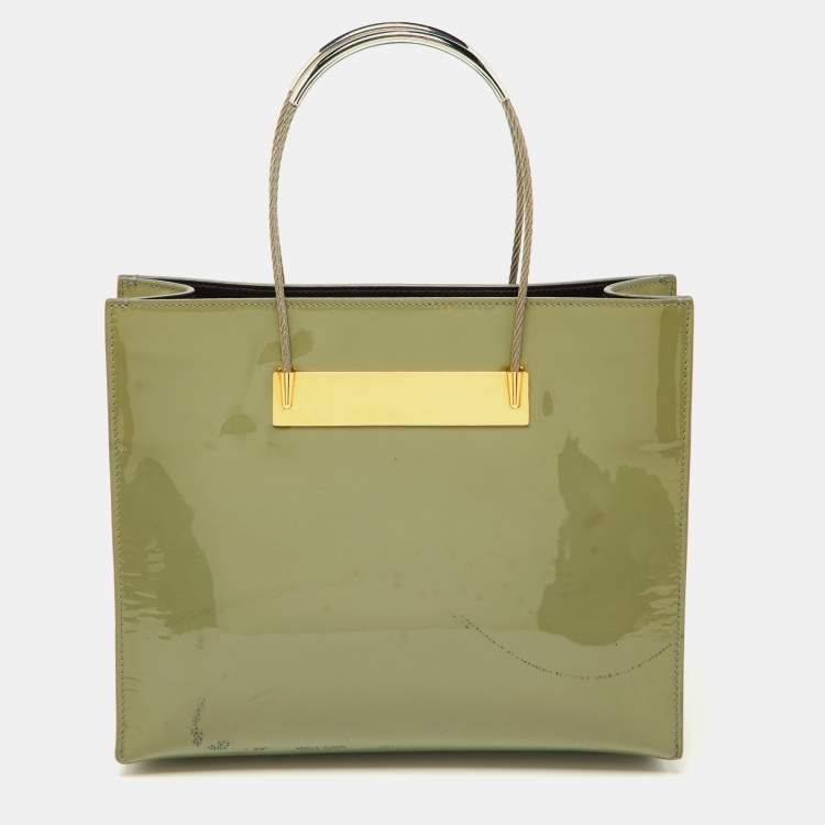 Pre Owned Balenciaga Grey Patent Leather Small Cable Shopper Tote