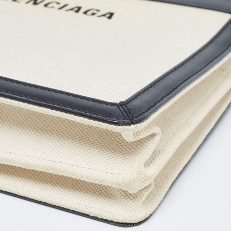 Pre Owned Balenciaga Black/Off-White Canvas and Leather Navy Pochette Crossbody Bag