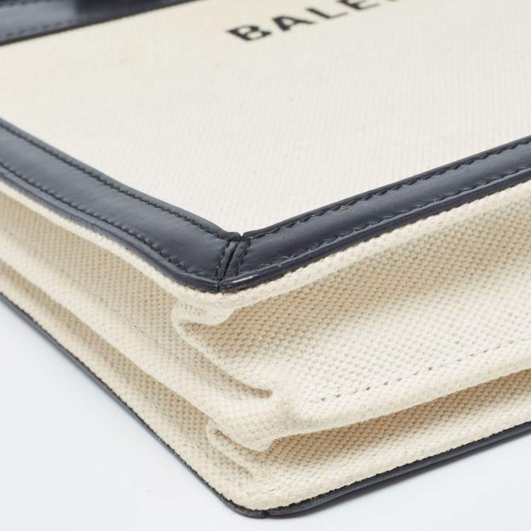 Pre Owned Balenciaga Black/Off-White Canvas and Leather Navy Pochette Crossbody Bag