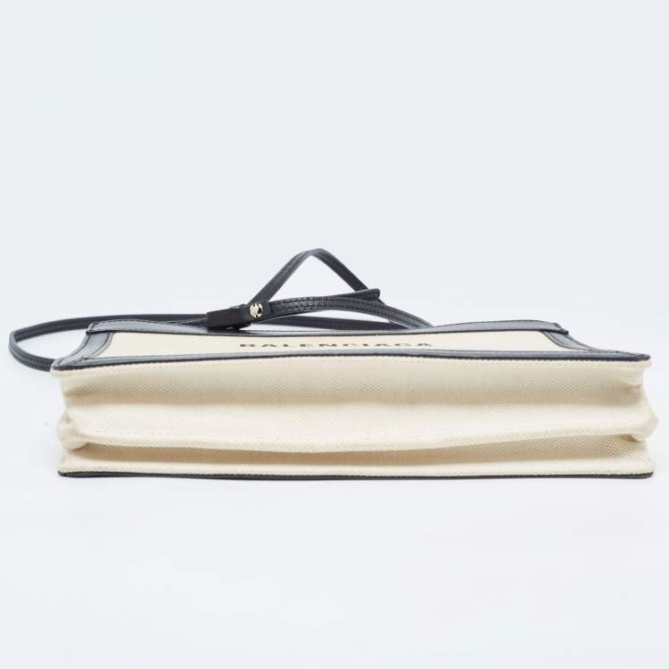 Pre Owned Balenciaga Black/Off-White Canvas and Leather Navy Pochette Crossbody Bag