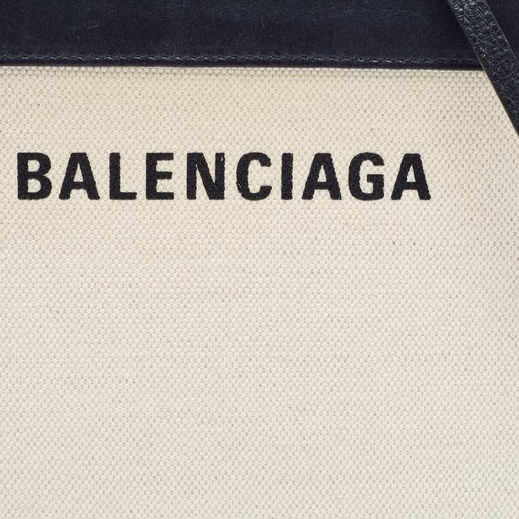 Pre Owned Balenciaga Black/Off-White Canvas and Leather Navy Pochette Crossbody Bag