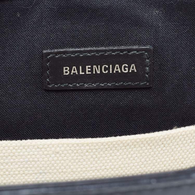Pre Owned Balenciaga Black/Off-White Canvas and Leather Navy Pochette Crossbody Bag