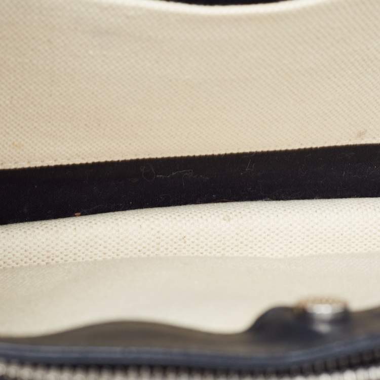 Pre Owned Balenciaga Black/Off-White Canvas and Leather Navy Pochette Crossbody Bag