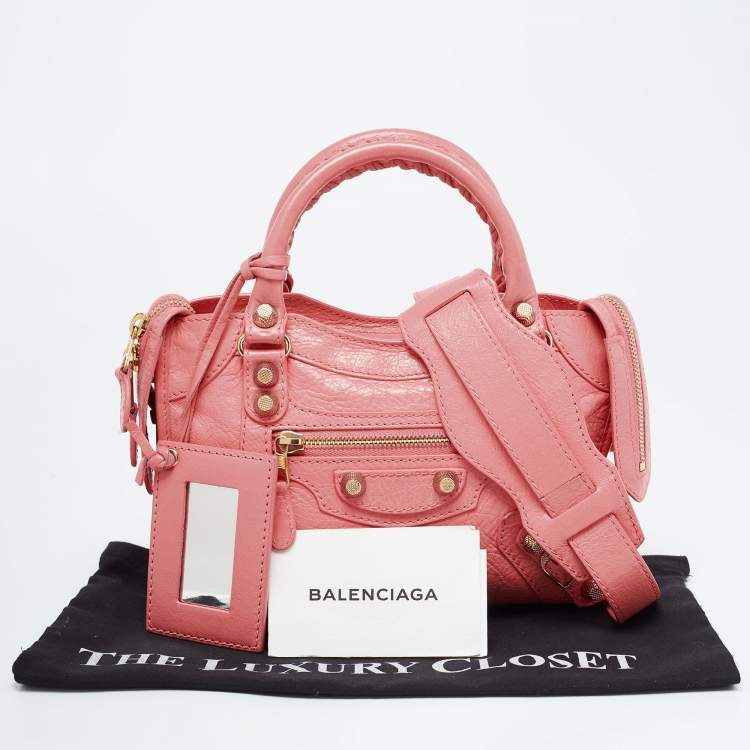 Pre Owned Balenciaga Coral Pink Leather Mini Classic City Bag
