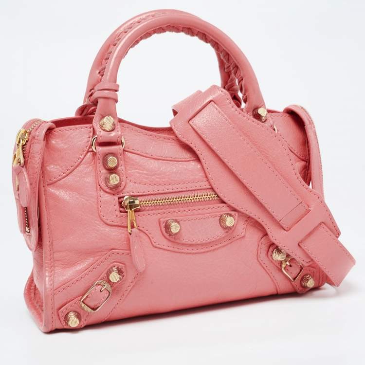 Pre Owned Balenciaga Coral Pink Leather Mini Classic City Bag