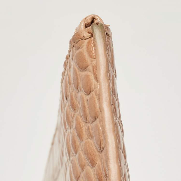 Pre Owned Balenciaga Beige Croc Embossed Leather Wristlet Pouch