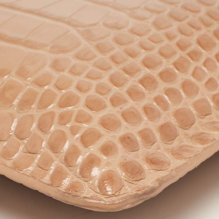 Pre Owned Balenciaga Beige Croc Embossed Leather Wristlet Pouch