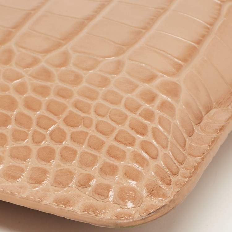 Pre Owned Balenciaga Beige Croc Embossed Leather Wristlet Pouch