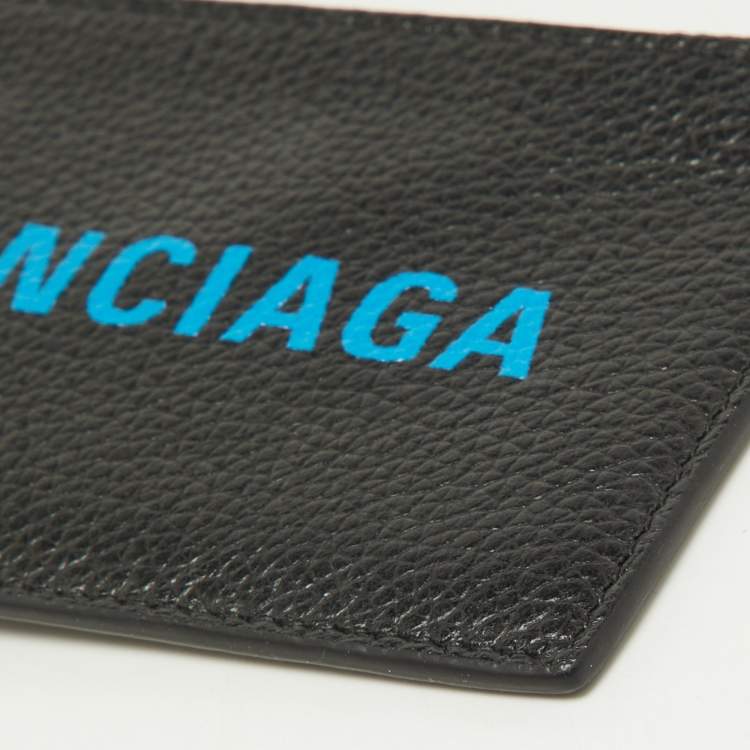 Pre Owned Balenciaga Black/Blue Leather Zip Card Holder with Strap