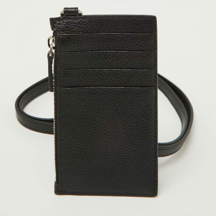 Pre Owned Balenciaga Black/Blue Leather Zip Card Holder with Strap