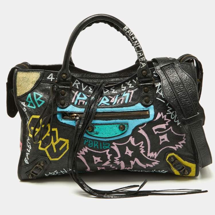 J*J様 BALENCIAGA limited graffiti leather Balenciaga Black Graffiti Leather City Tote Balenciaga | TLC