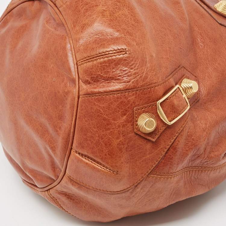 Pre Owned Balenciaga Brown Leather Mini GGH PomPon Bag