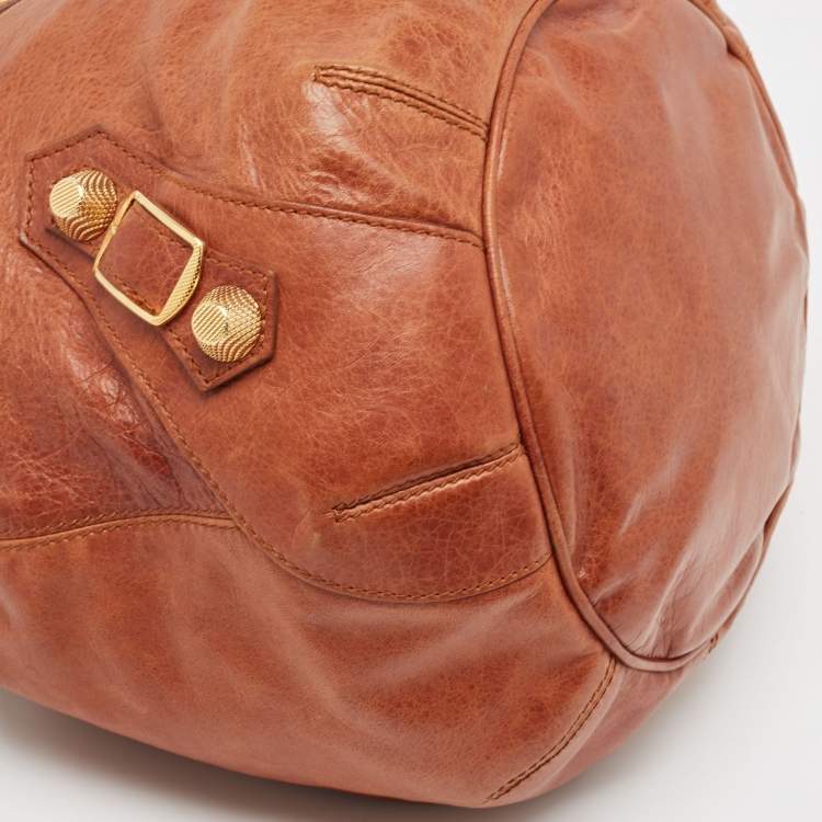 Pre Owned Balenciaga Brown Leather Mini GGH PomPon Bag
