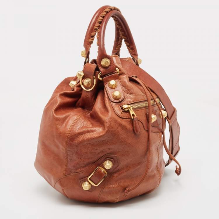 Pre Owned Balenciaga Brown Leather Mini GGH PomPon Bag