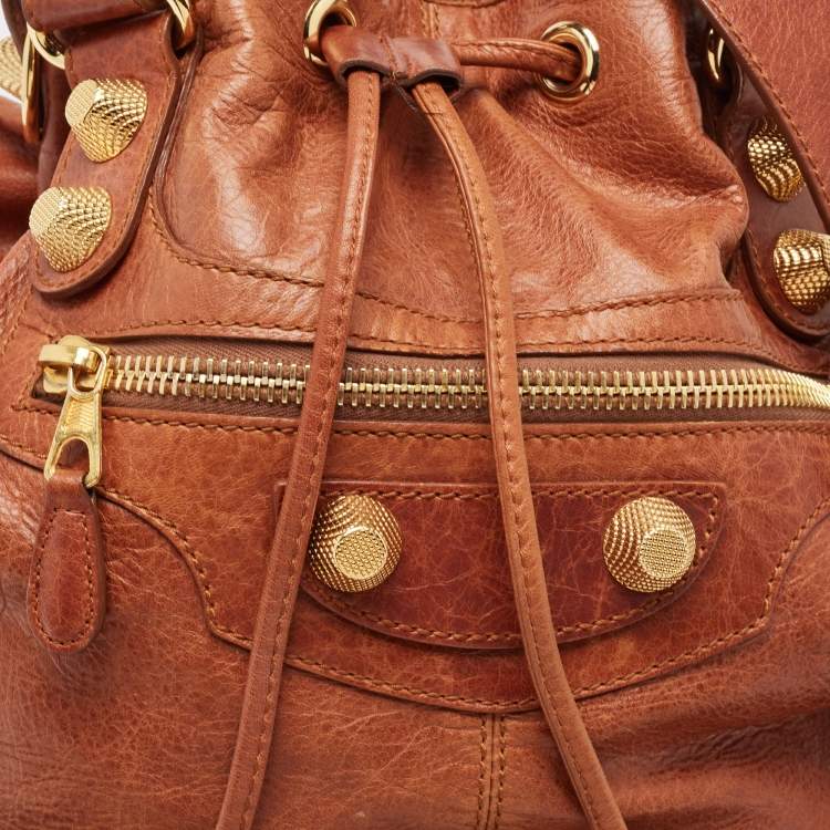 Pre Owned Balenciaga Brown Leather Mini GGH PomPon Bag