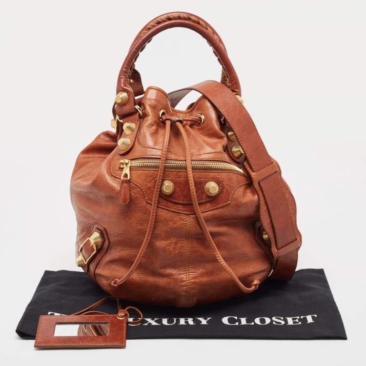 Pre Owned Balenciaga Brown Leather Mini GGH PomPon Bag
