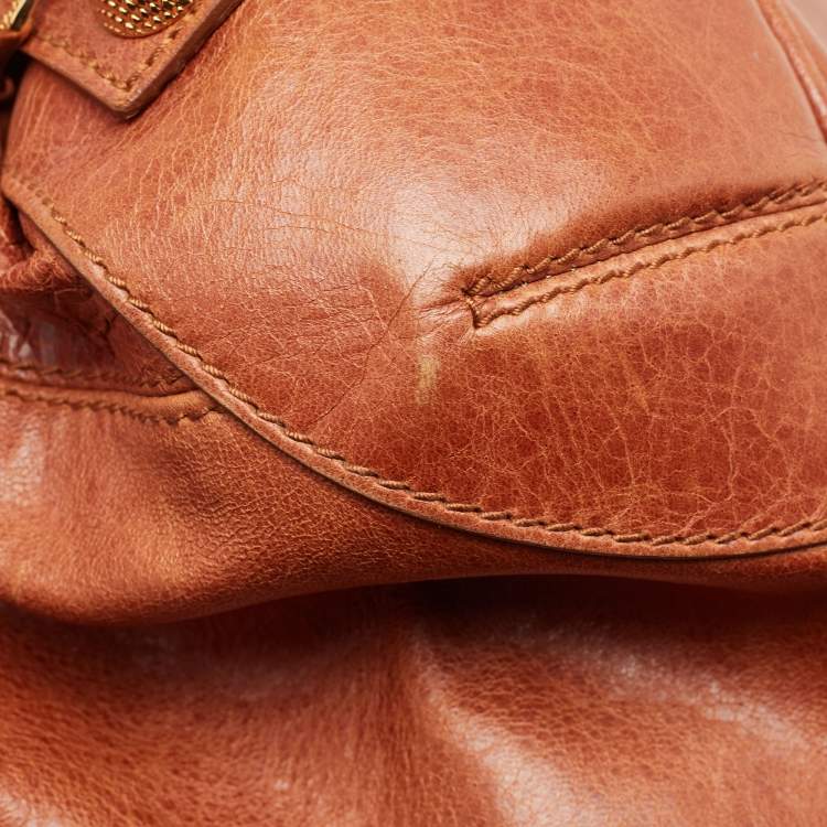 Pre Owned Balenciaga Brown Leather Mini GGH PomPon Bag