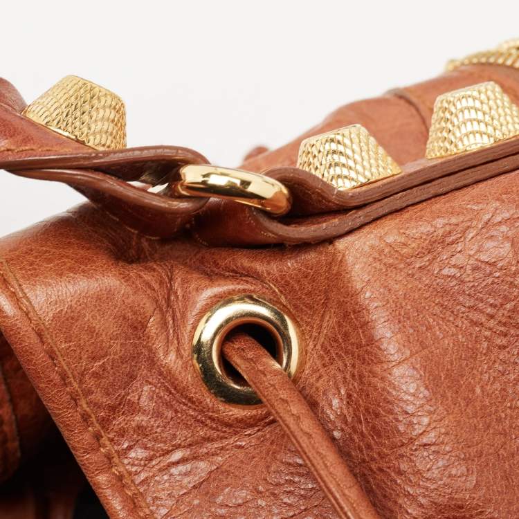 Pre Owned Balenciaga Brown Leather Mini GGH PomPon Bag