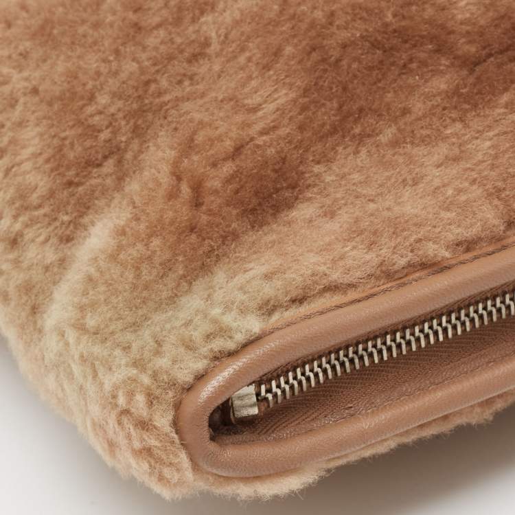 Pre Owned Balenciaga Brown Shealing and Leather Bazar Pouch