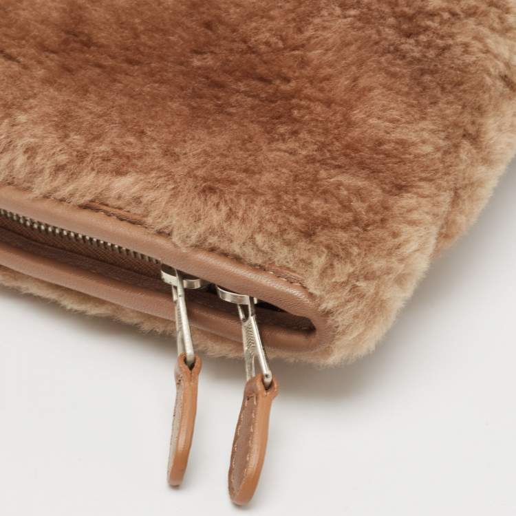Pre Owned Balenciaga Brown Shealing and Leather Bazar Pouch
