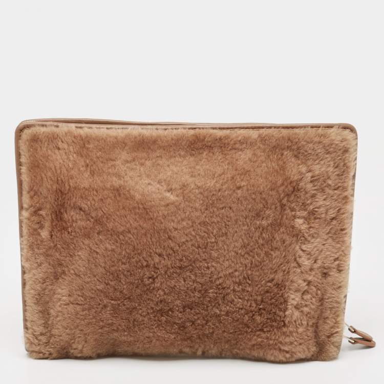 Pre Owned Balenciaga Brown Shealing and Leather Bazar Pouch