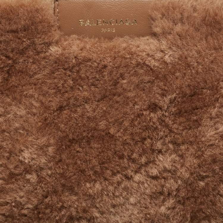 Pre Owned Balenciaga Brown Shealing and Leather Bazar Pouch