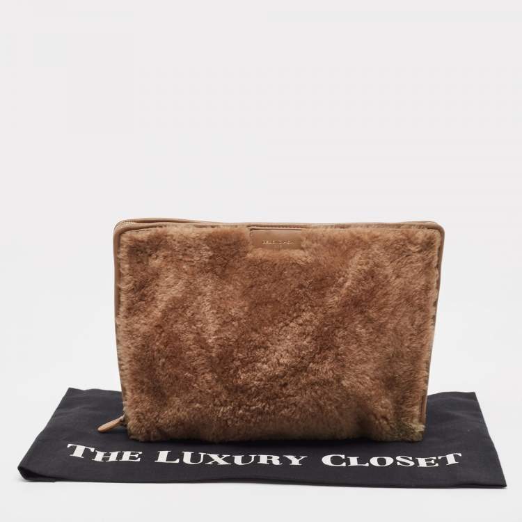 Pre Owned Balenciaga Brown Shealing and Leather Bazar Pouch
