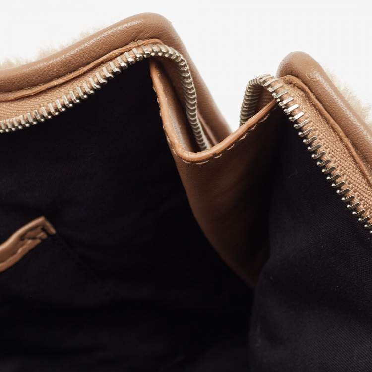 Pre Owned Balenciaga Brown Shealing and Leather Bazar Pouch