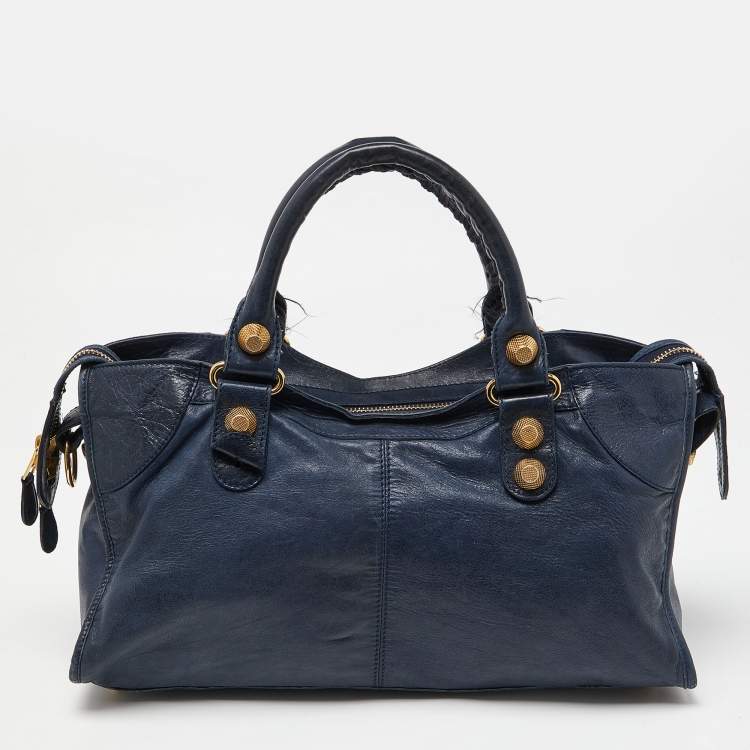 Pre Owned Balenciaga Bleu Persian Leather GGH Part Time Tote