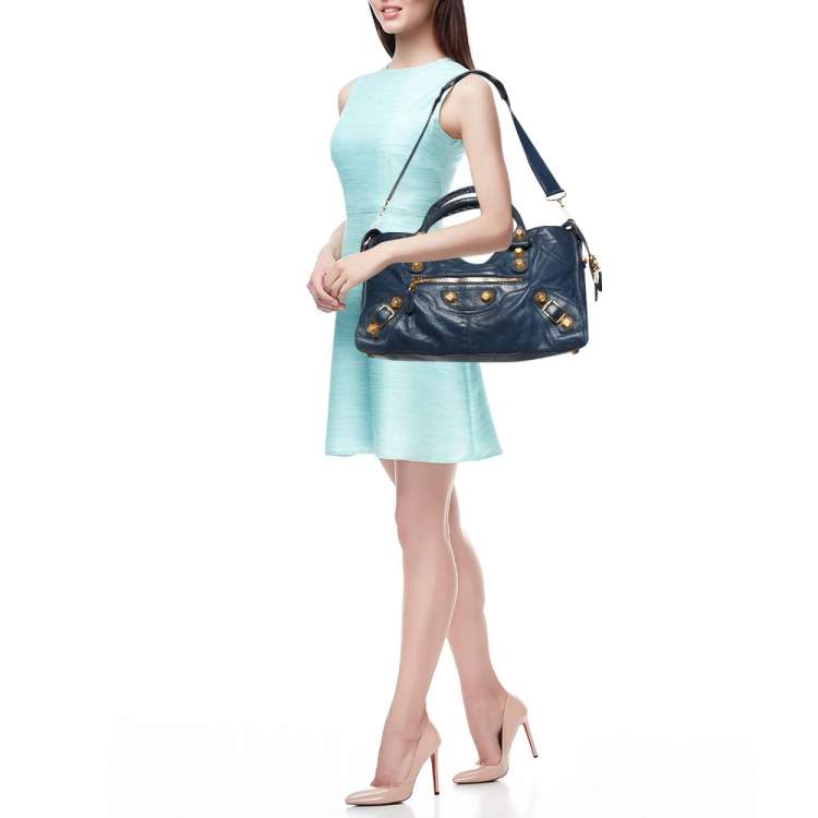 Pre Owned Balenciaga Bleu Persian Leather GGH Part Time Tote