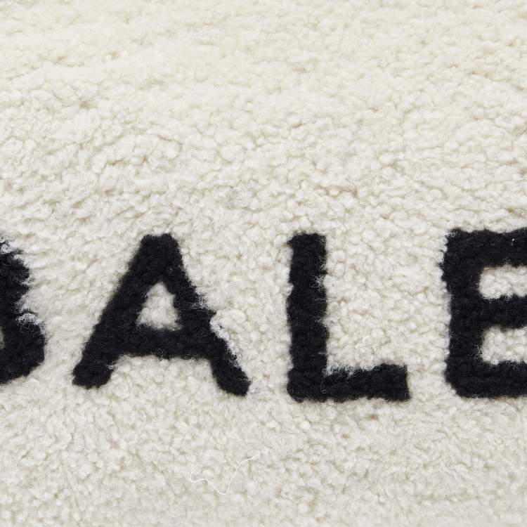 Pre Owned Balenciaga Off White/Black Shearling Logo Zip Pouch