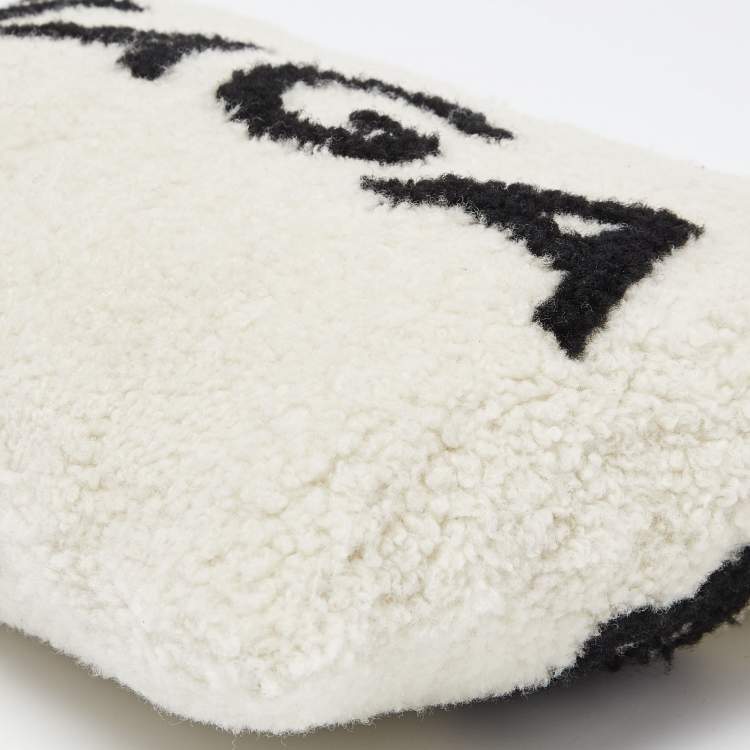 Pre Owned Balenciaga Off White/Black Shearling Logo Zip Pouch