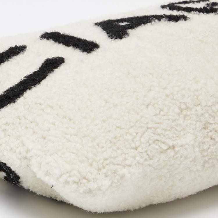 Pre Owned Balenciaga Off White/Black Shearling Logo Zip Pouch