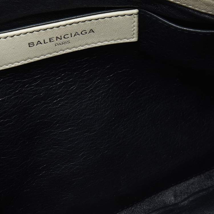 Pre Owned Balenciaga Off White/Black Shearling Logo Zip Pouch