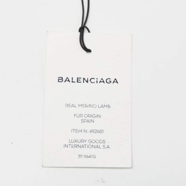 Pre Owned Balenciaga Off White/Black Shearling Logo Zip Pouch