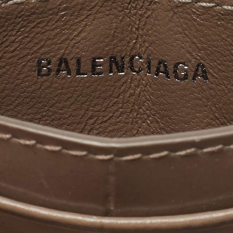 Pre Owned Balenciaga Beige Croc Embossed Leather Card Holder