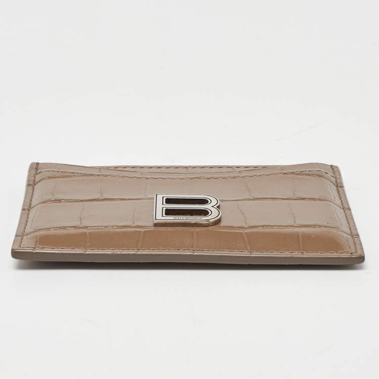 Pre Owned Balenciaga Beige Croc Embossed Leather Card Holder
