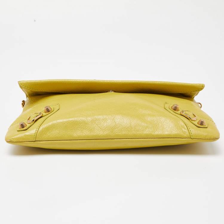 Pre Owned Balenciaga Curry Leather RH Envelope Strap Clutch