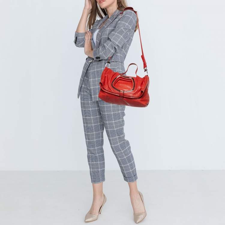 Pre Owned Balenciaga Red Leather Convertible Bracelet Bag