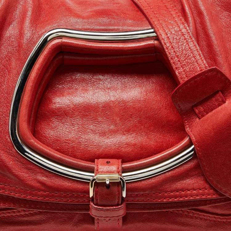 Pre Owned Balenciaga Red Leather Convertible Bracelet Bag